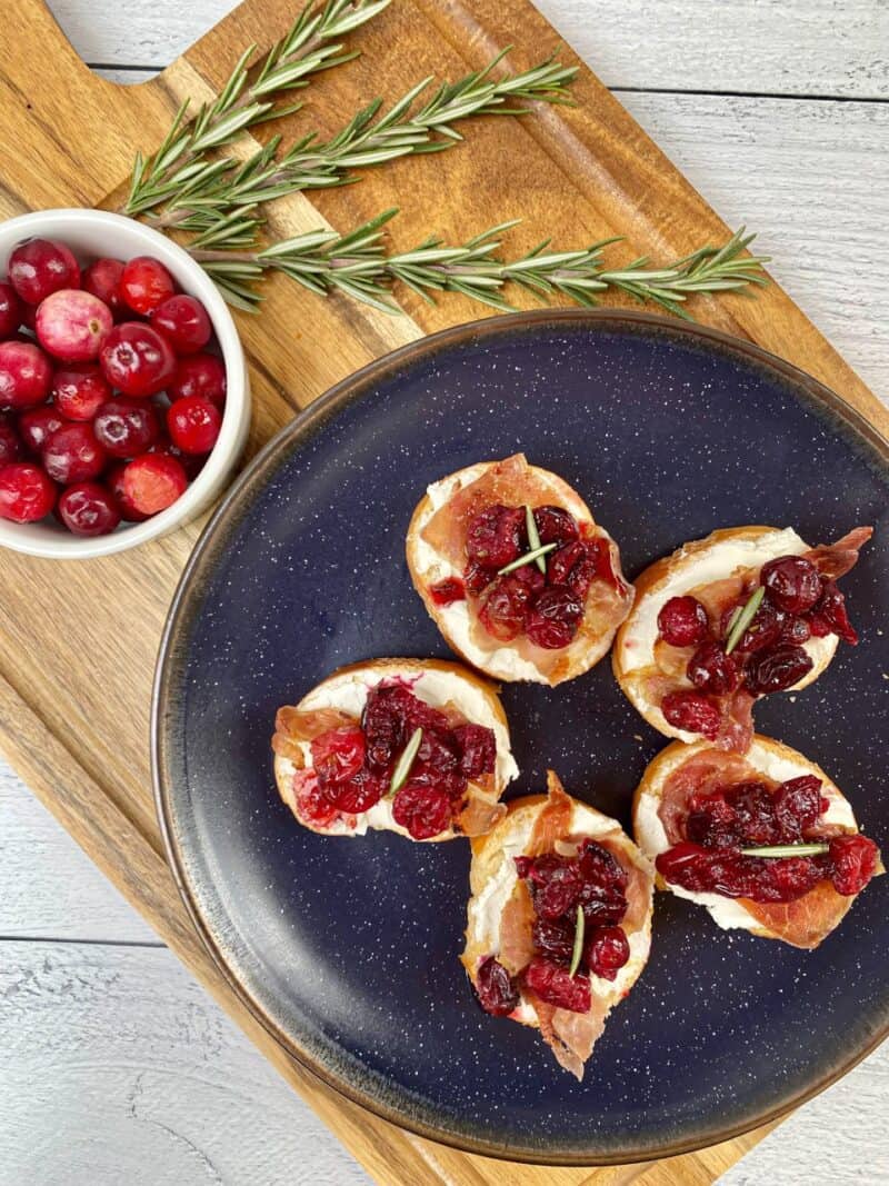 Prosciutto Crostini with Whipped Goat Cheese and Cranberries