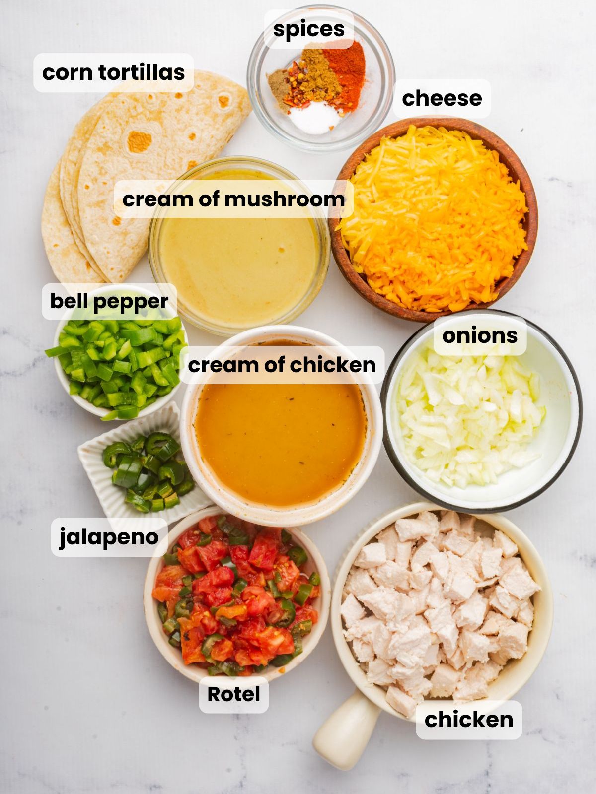 Ingredients needed to make this king ranch chicken casserole recipe.