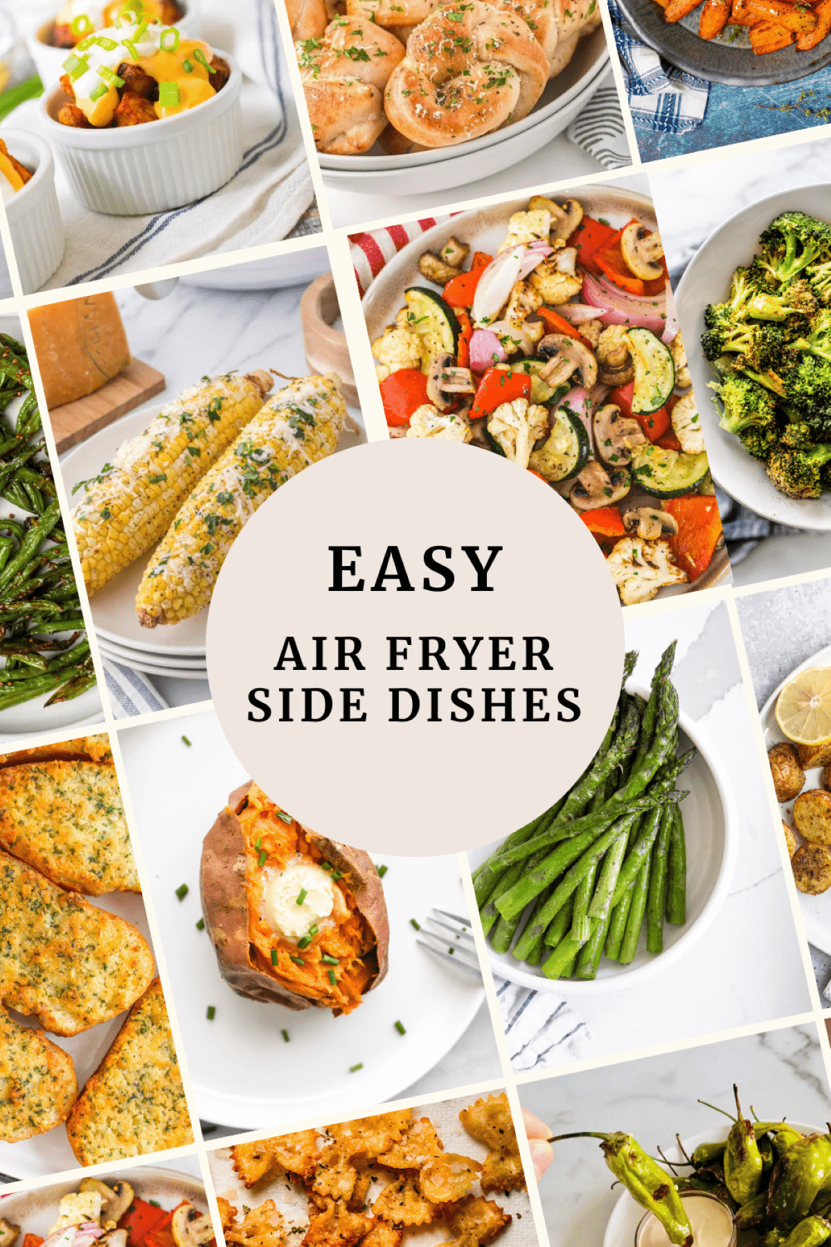 A collage of images of air fryer side dish recipes.
