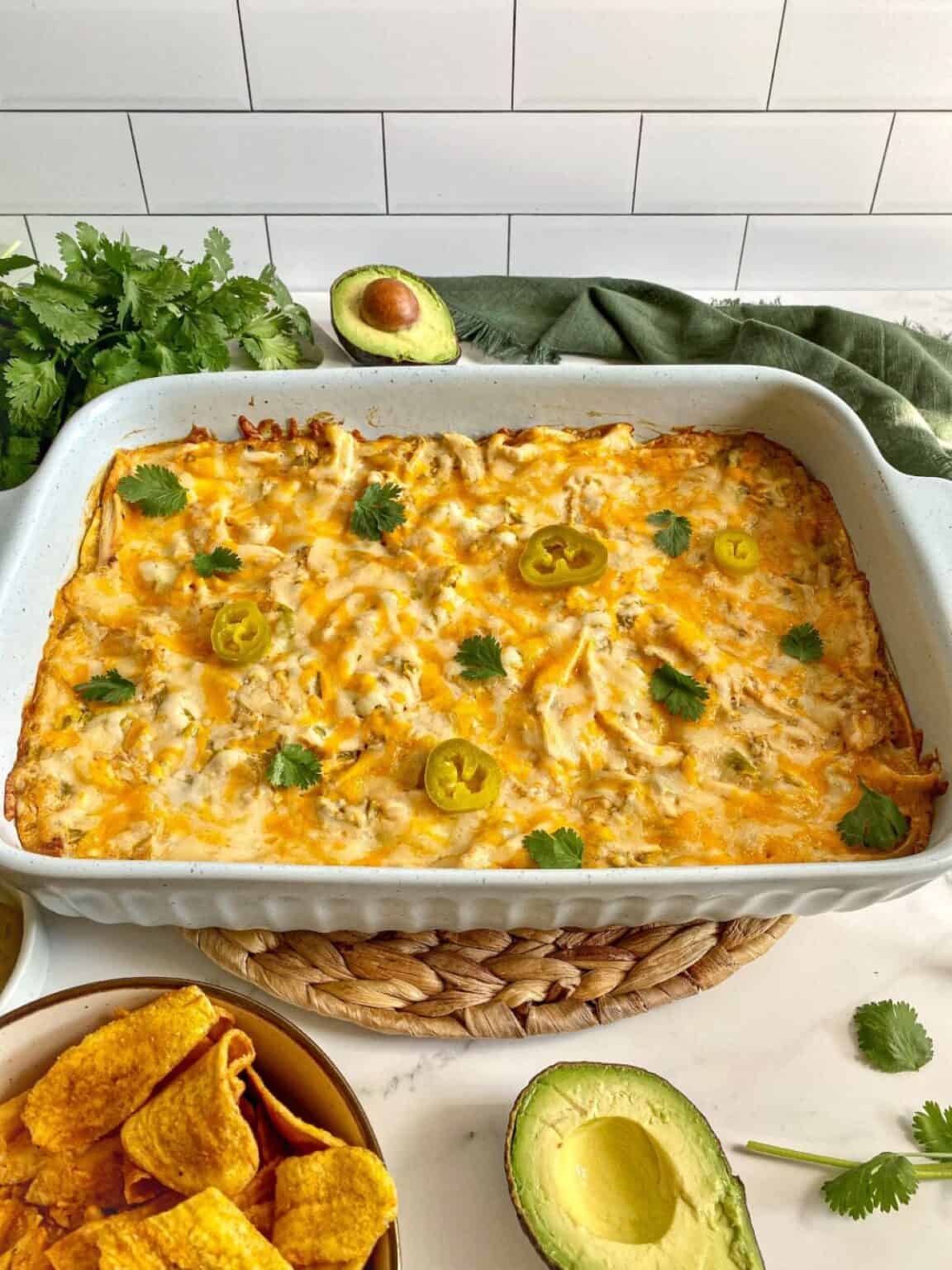 Sour Cream Chicken Enchilada Casserole - Happy Honey Kitchen