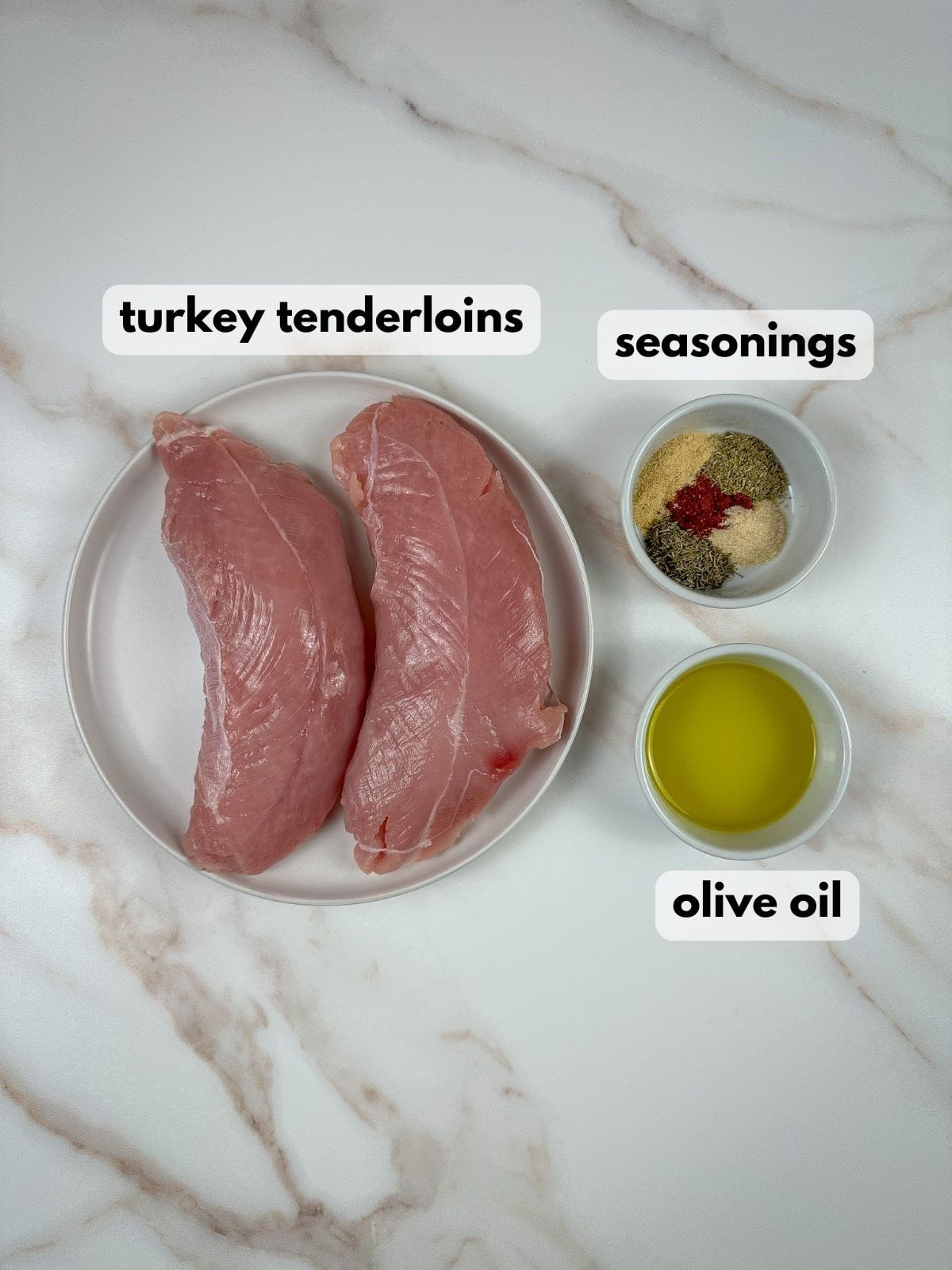 Ingredients needed to cook turkey tenderloins in the air fryer.