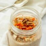 Carrot cake overnight oats in a mason jar.