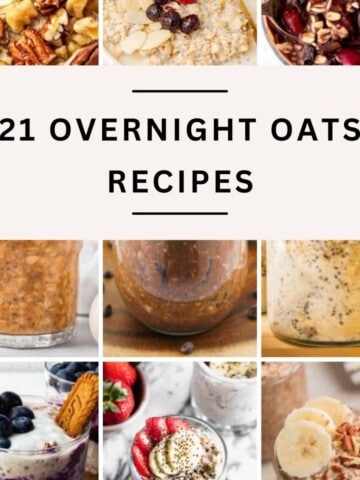 A collection of images of overnight oats recipes and flavors.