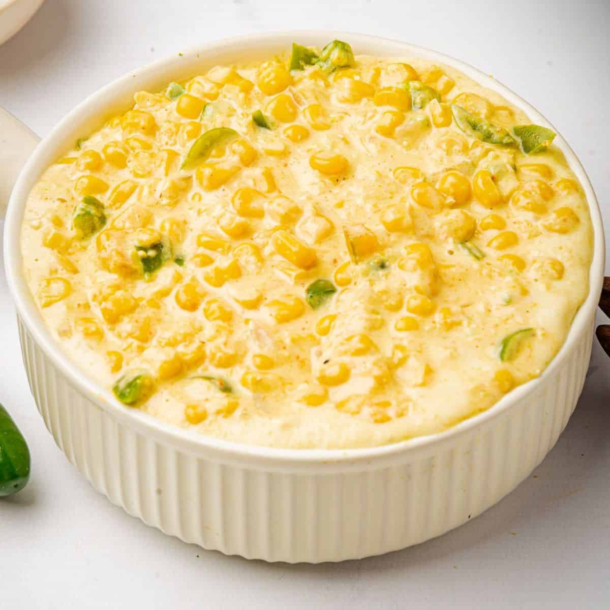 Spicy jalapeno creamed corn recipe in a bowl.