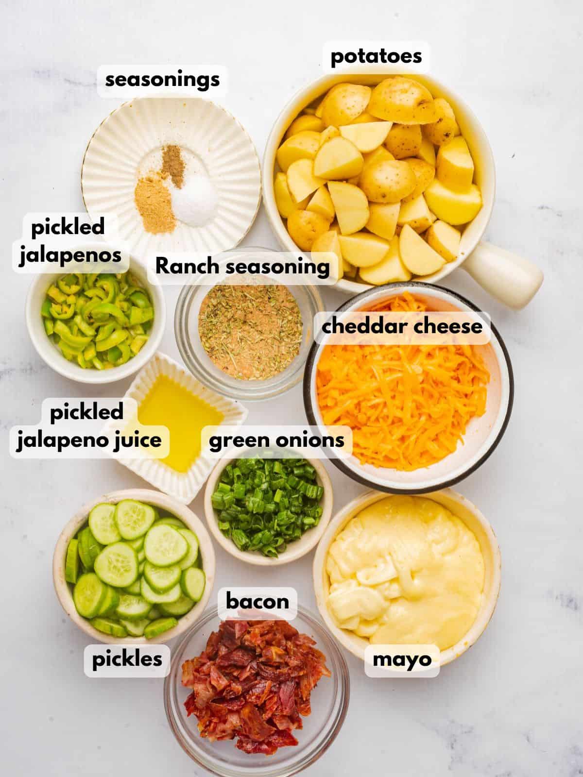 Ingredients needed to make this jalapeno potato salad recipe.